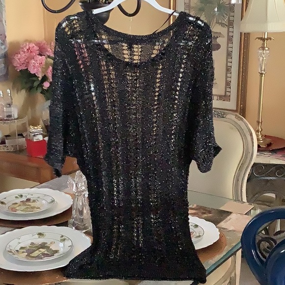 Express crocheted sweater black silver nice over leggings size medium. H… - Picture 3 of 12